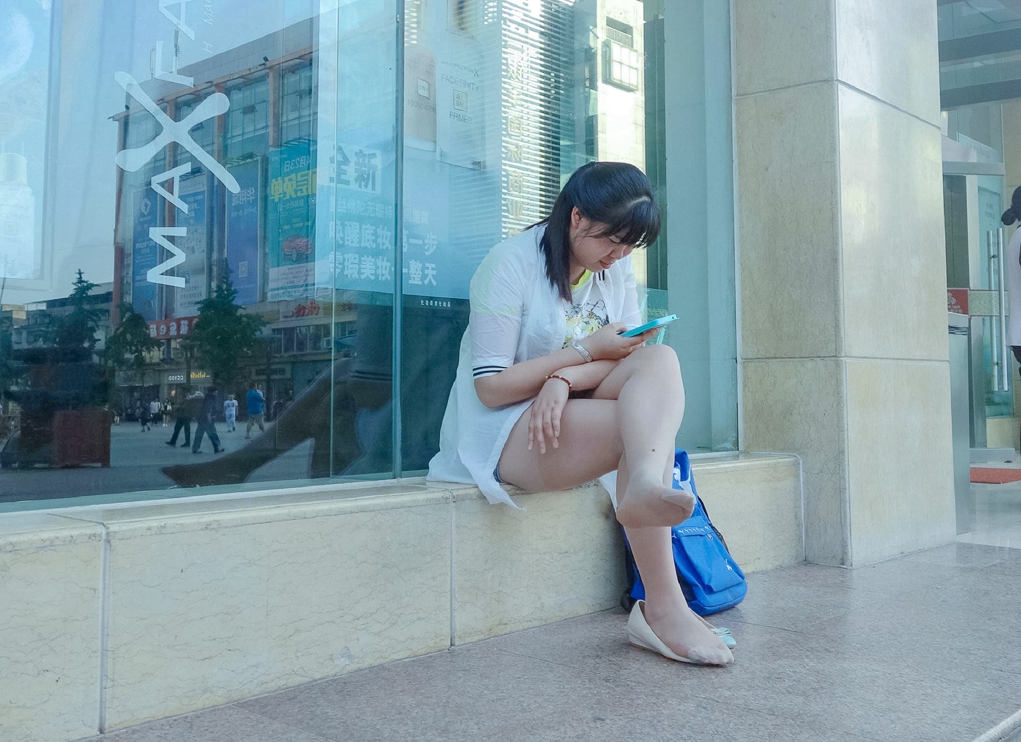 Close-up of stockinged ankle and toes